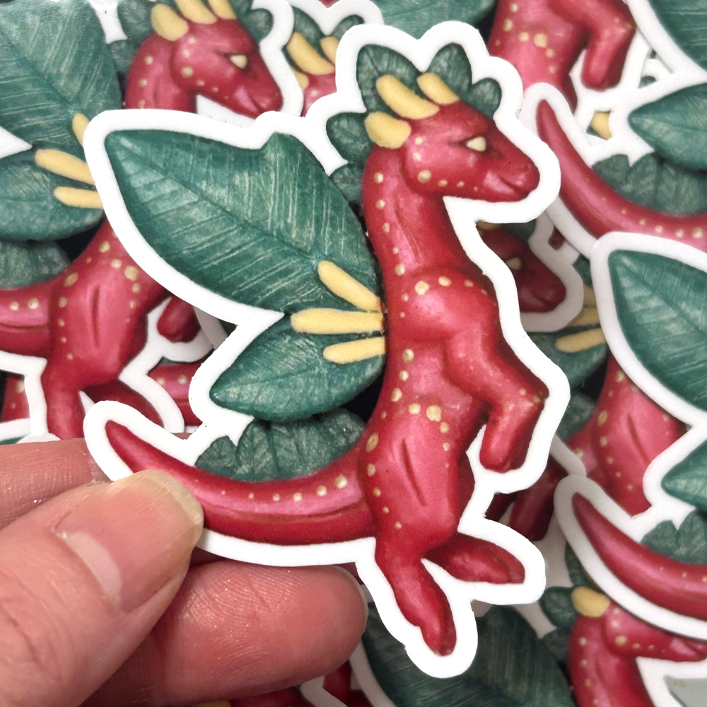 Poinsettia Dragon Vinyl Sticker